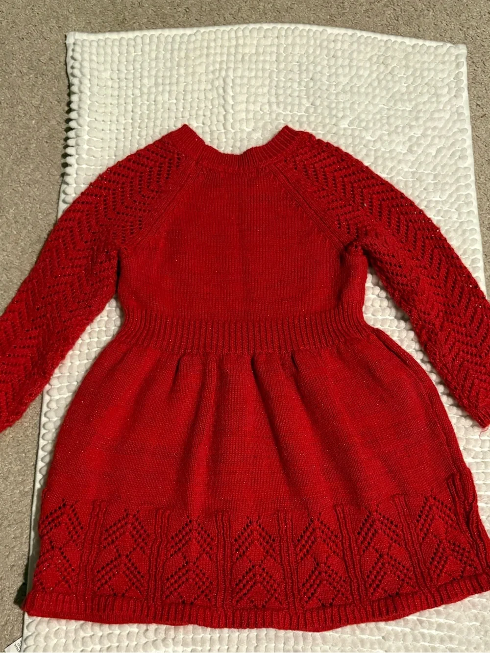 Cat & Jack Girl Red Glitter Sparkle Knit Long Sleeve Holiday Sweater Dress 3T